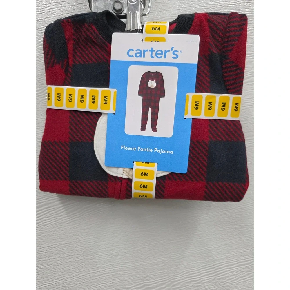 Carters Baby Boys Red Black Buffalo Plaid Fleece Footie Pajama 6M 6T140510 Bear